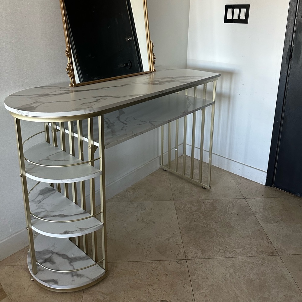 Faux marble and gold console table!